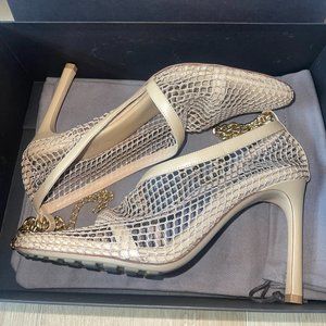 Bottega Venetta Size EU 38 Embellished Mesh and Leather Pumps